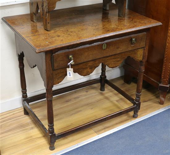 An early 18th century oak side table W.86cm